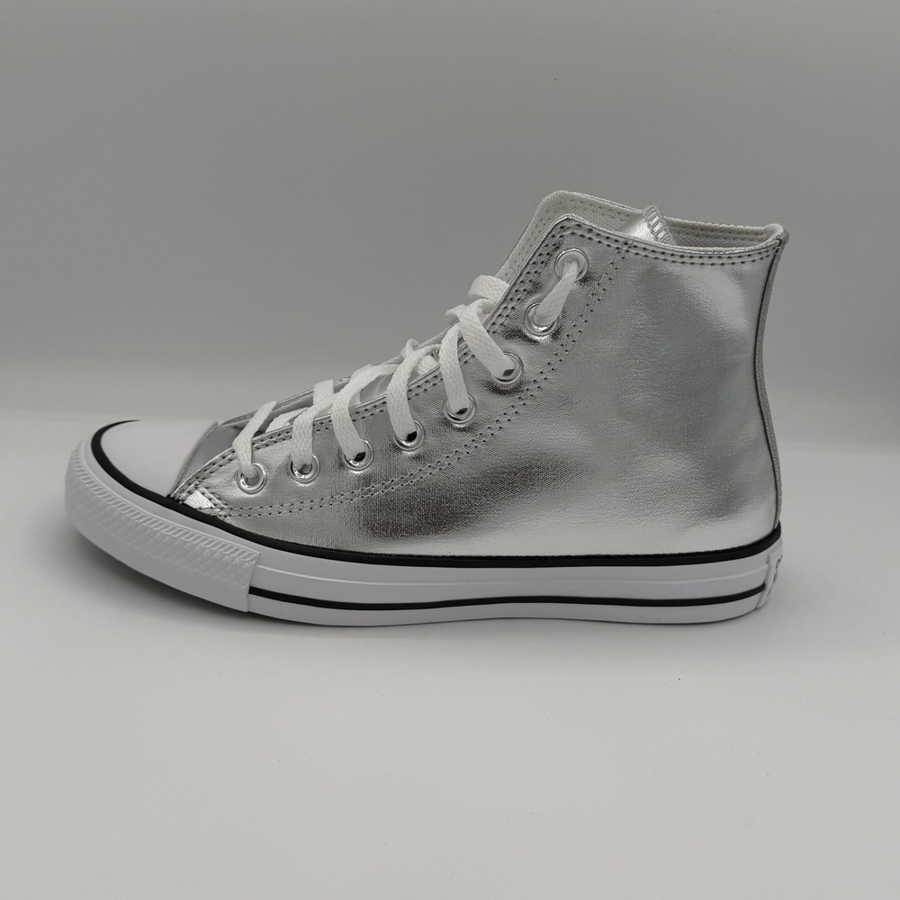 W8.5 Unisex CONVERSE Chuck Taylor ALL STAR HI Metallic Canvas Silver A14875C - Picture 7 of 10